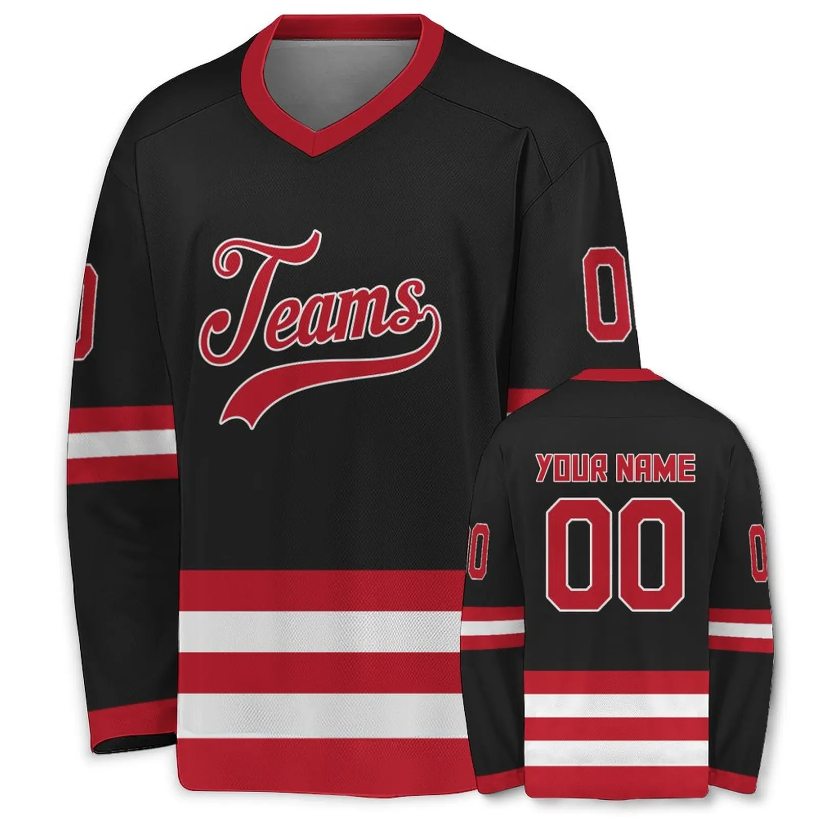 Custom Black Red Hockey 3D Print Personanlized Team Name Number Men Women Ice Hockey Jersey Kids Competition Training Jerseys