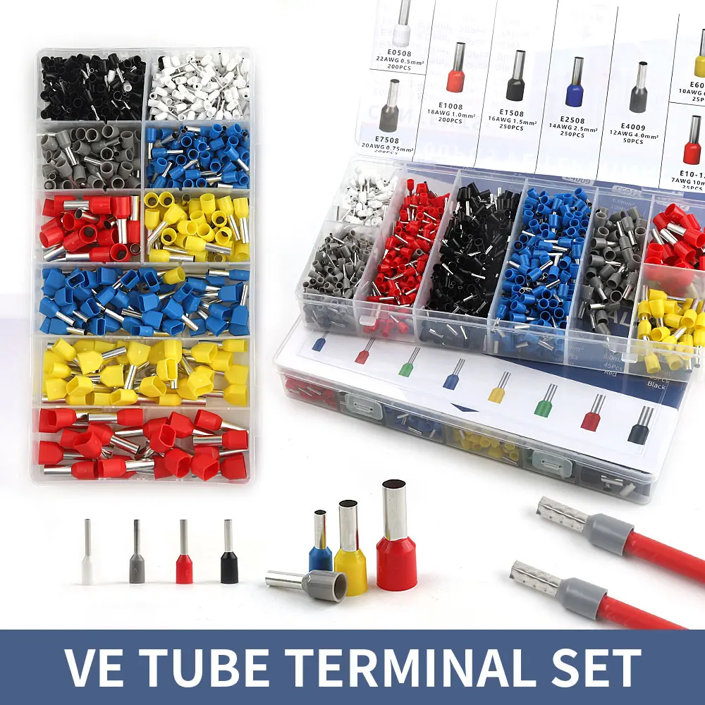 280-2120PCS Electrical VE Tube Insulated Terminal Kits Quick Wiring Crimping Terminals Boxed Wire Cable Connection Function