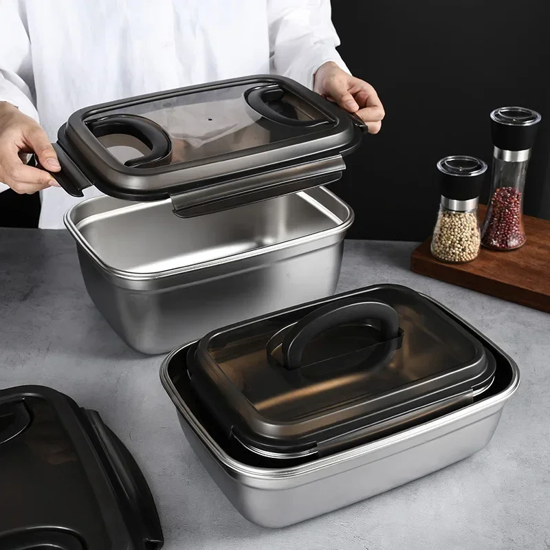 3.8L/5.5L/7.5L Large Capacity 304 Stainless Steel Lunch Box Food Sealed Storage Container with Lid Refrigerator Pickle Box