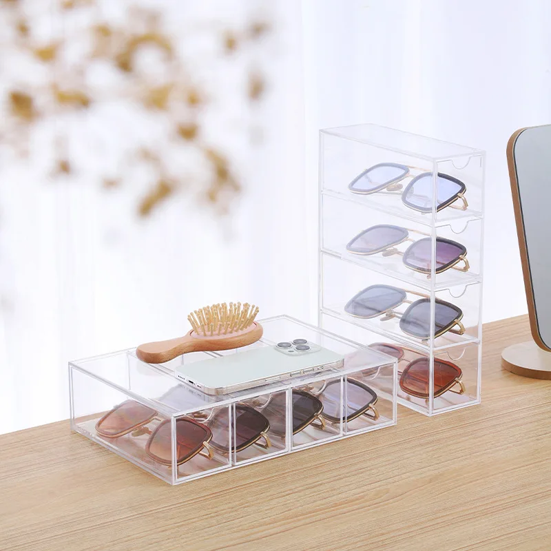 4 Layer Acrylic Glasses Storage Box Stackable Transparent Drawer Display Stand Makeup Sunglasses Storage Box Jewelry