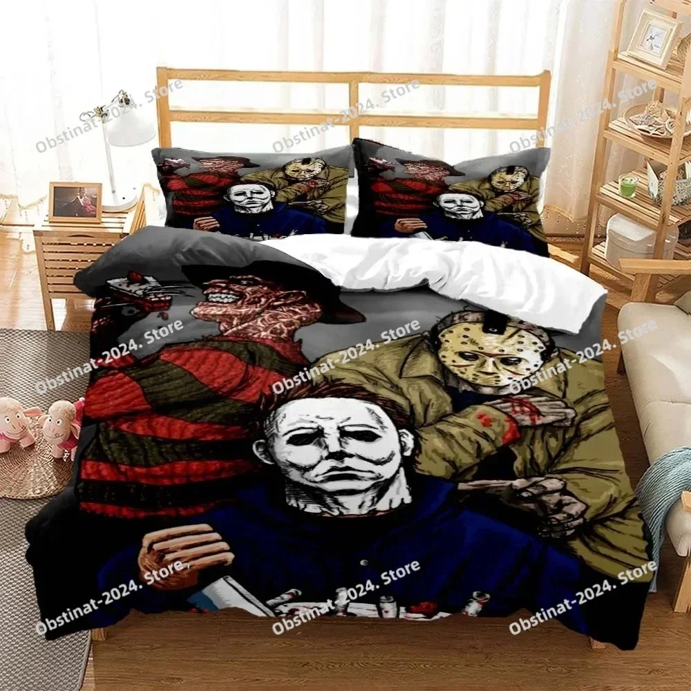 

Halloween Horror Movie Bedding Set Printed single Comforter Quilt Bed Cover Duvet Cover Pillow Case 3 Pieces Set Kids Adult Size