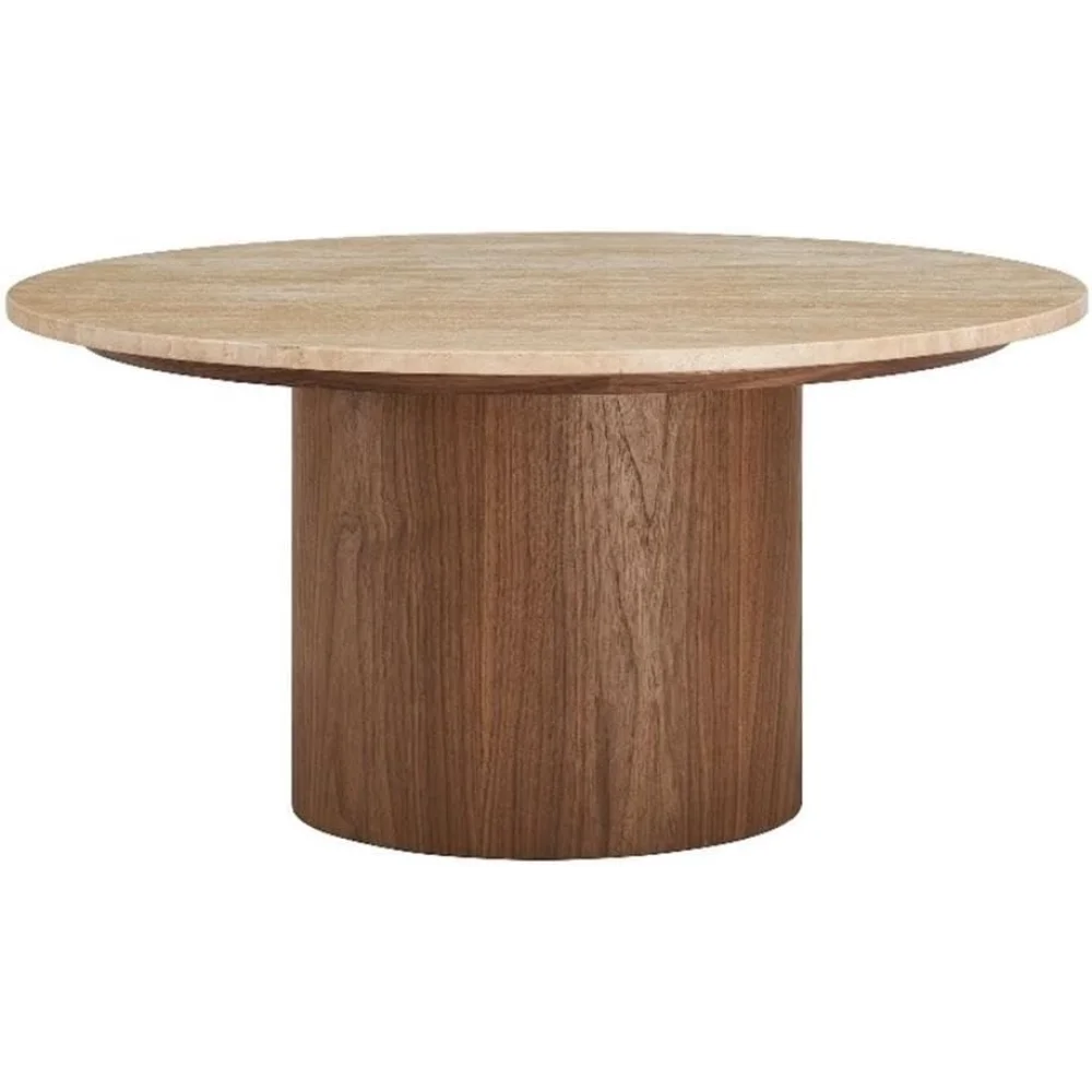 

Modway Kioni Round Travertine Coffee Table in Walnut