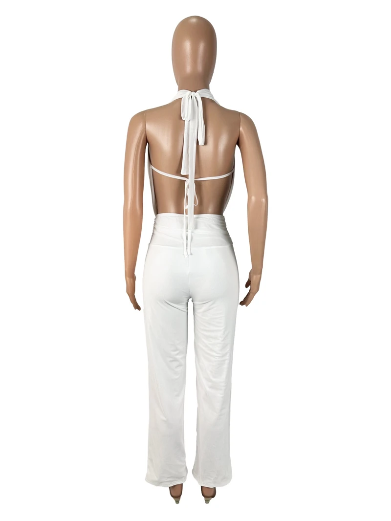 스타일리시 레이디 우아한 OL 투피스 세트 여성 홀터 스윙 칼라 백리스 탑과 팬츠 세트 2025 가을 메쉬 파티 의상