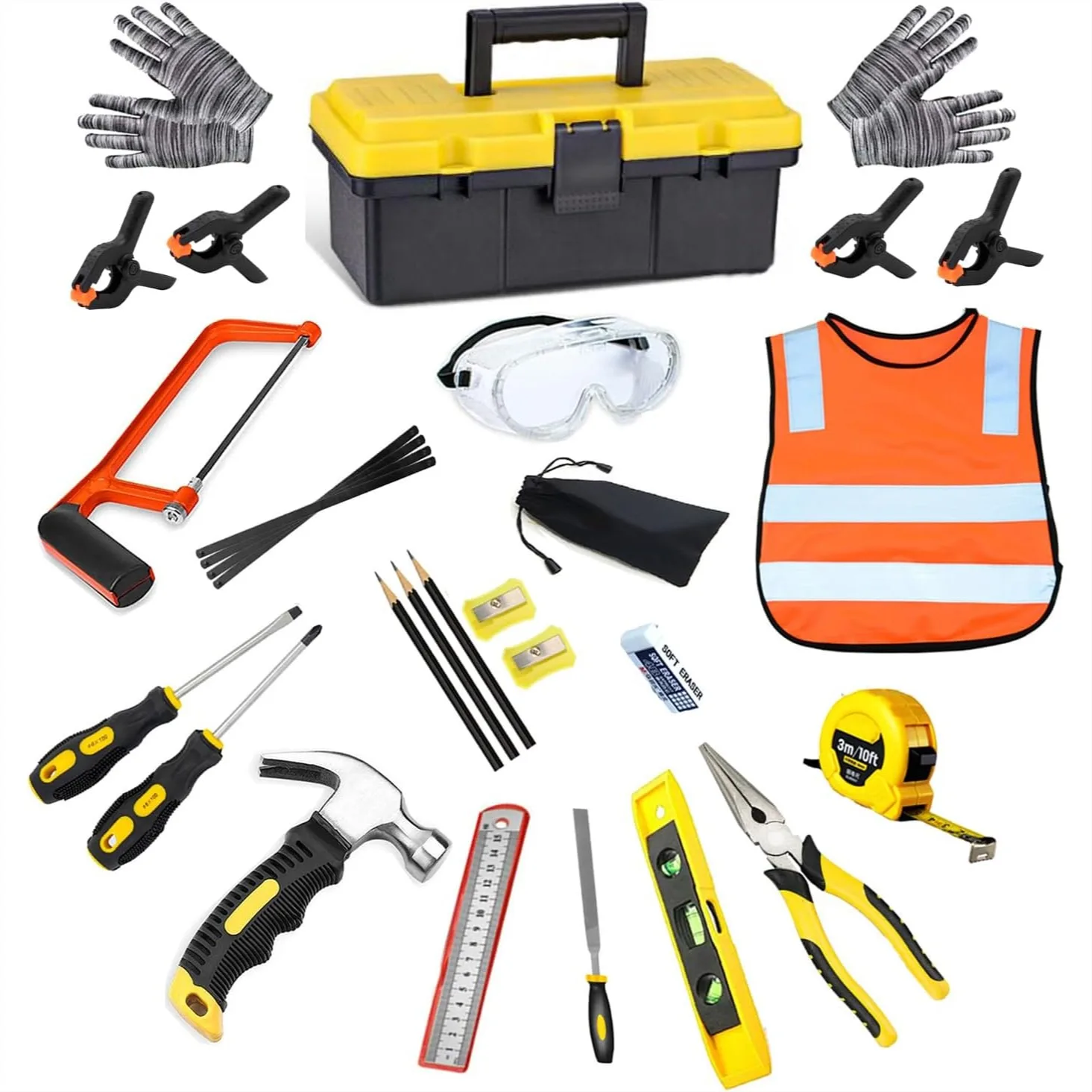 

Real Kids Tool Set, 30 PCS Woodworking Tools with Tool Box for Boys Girls Beginner DIY Learning Gift