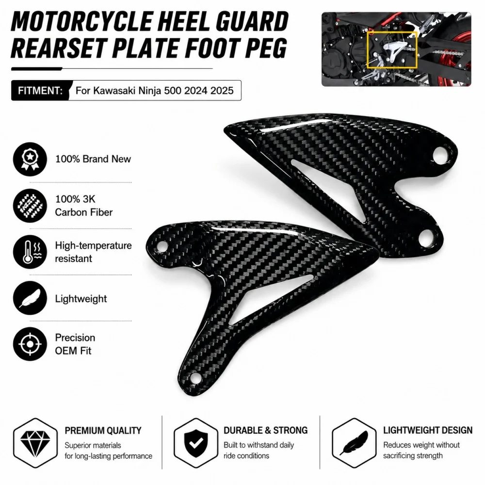 

For Kawasaki Ninja 500 2024 2025 Carbon fiber foot pedal protector Rear foot protector motorcycle Ninja 500 2025 accessories
