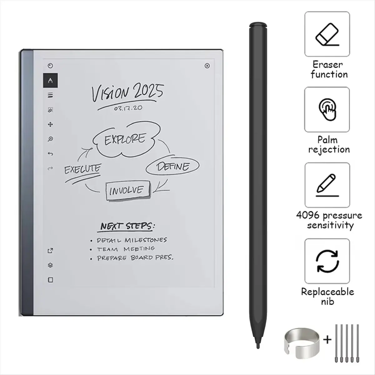 

T69C! Stylus Pen for Kindle Scribe for ReMarkable 2 Samsung BOOX 4096 Pressure Sensitivity Eraser Palm Rejection Tilt Sensing