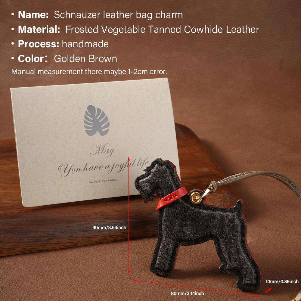 CRAZYSMITH Handmade Schnauzer Bag Pendant Genuine Leather Bag Keychain For Handbags Cute Stylish Leather Bag Accessories