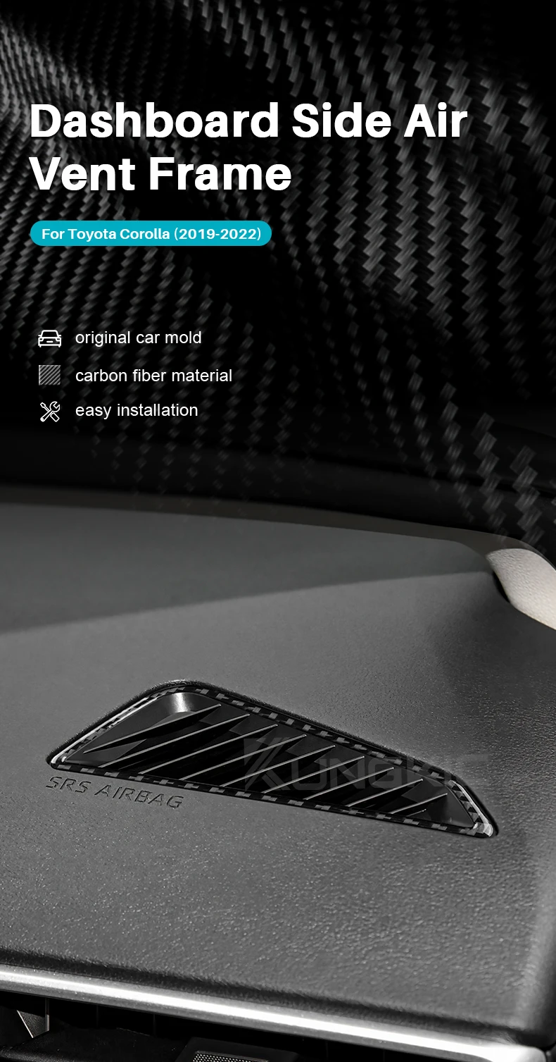 Echter, weicher Carbonfaser-Aufkleber für Toyota Corolla 2019 2020 2021 2022 2023 2024 Armaturenbrett Seiten-Lüftungsschlitz Innenraumzubehör – Detail 1