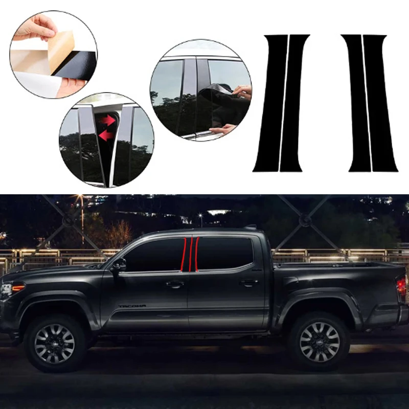 

Applicable to 2016-2023 Toyota Tacoma Side Door Gattakuma Window Gloss Black Center Post
