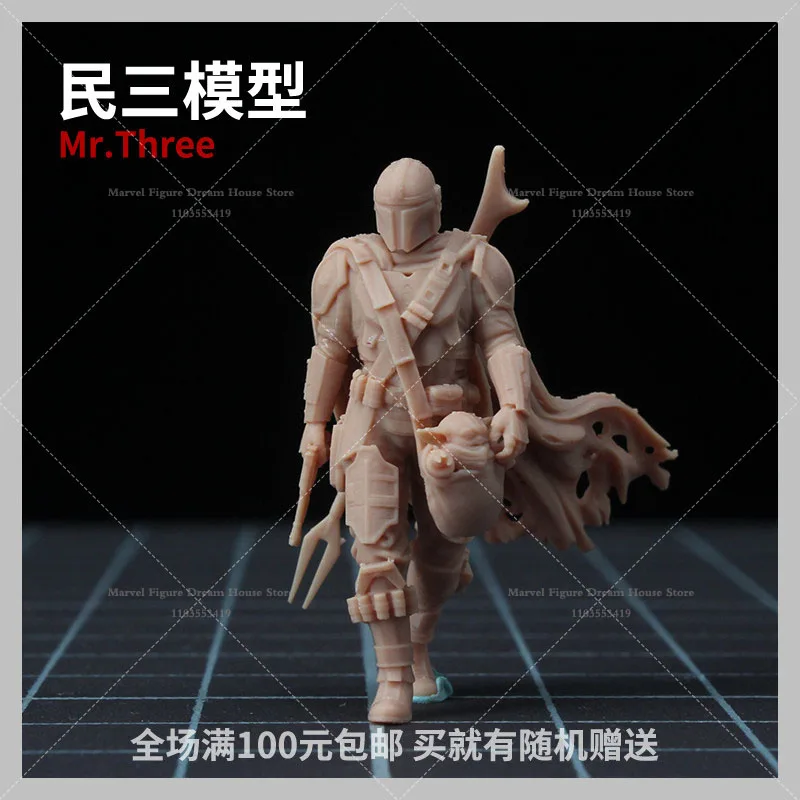 1/64 1/43 Scale Miniature Scene Dolls Un-panited White Figure Mini Model Bounty Hunter with Baby Yoda Cross-galaxy Journey - view 3
