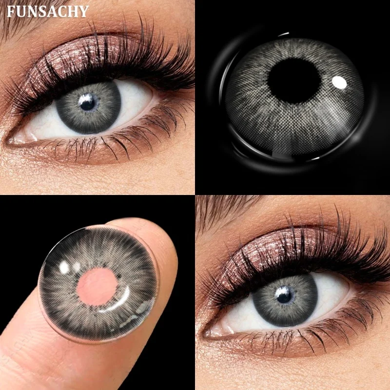 FUNSACHY 1 Paar graue Farbkontaktlinsen für Augen, natürliche braune blaue Linsen, grüne Augenkontaktlinsen, Schönheitskosmetik, Pupillen, jährlich