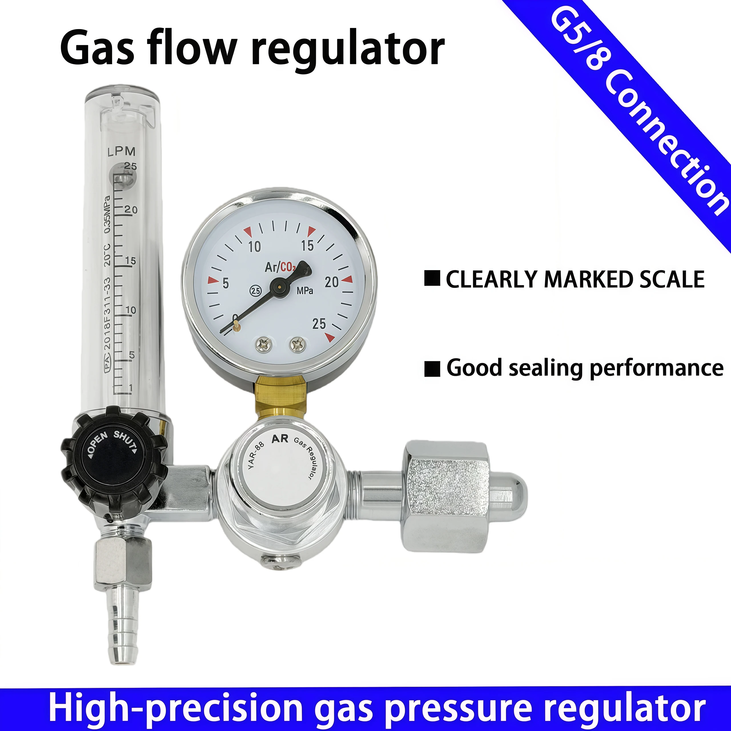 New 2022, CO2 Flow Meter Mig Tig 0-25 MPa, Standard Flow Meter, Welding Device, Argon Pressure Reducer