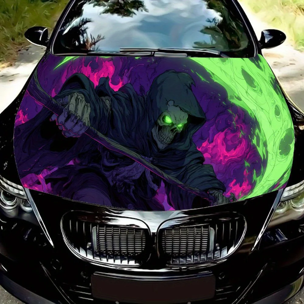 

Темный волшебный жнец зеленое пламя ПВХ автомобильные виниловые обертывания, самоклеящаяся водонепроницаемая наклейка на капот автомобиля, защита украшения автомобиля St