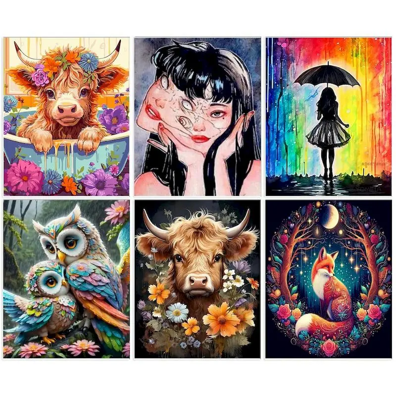 SDOYUNO Diy Diamond Mosaic Animal Cow Full Diamond Painting Flower New Collection Art  Home Wall Decor Gifts Rhinestone Pictures