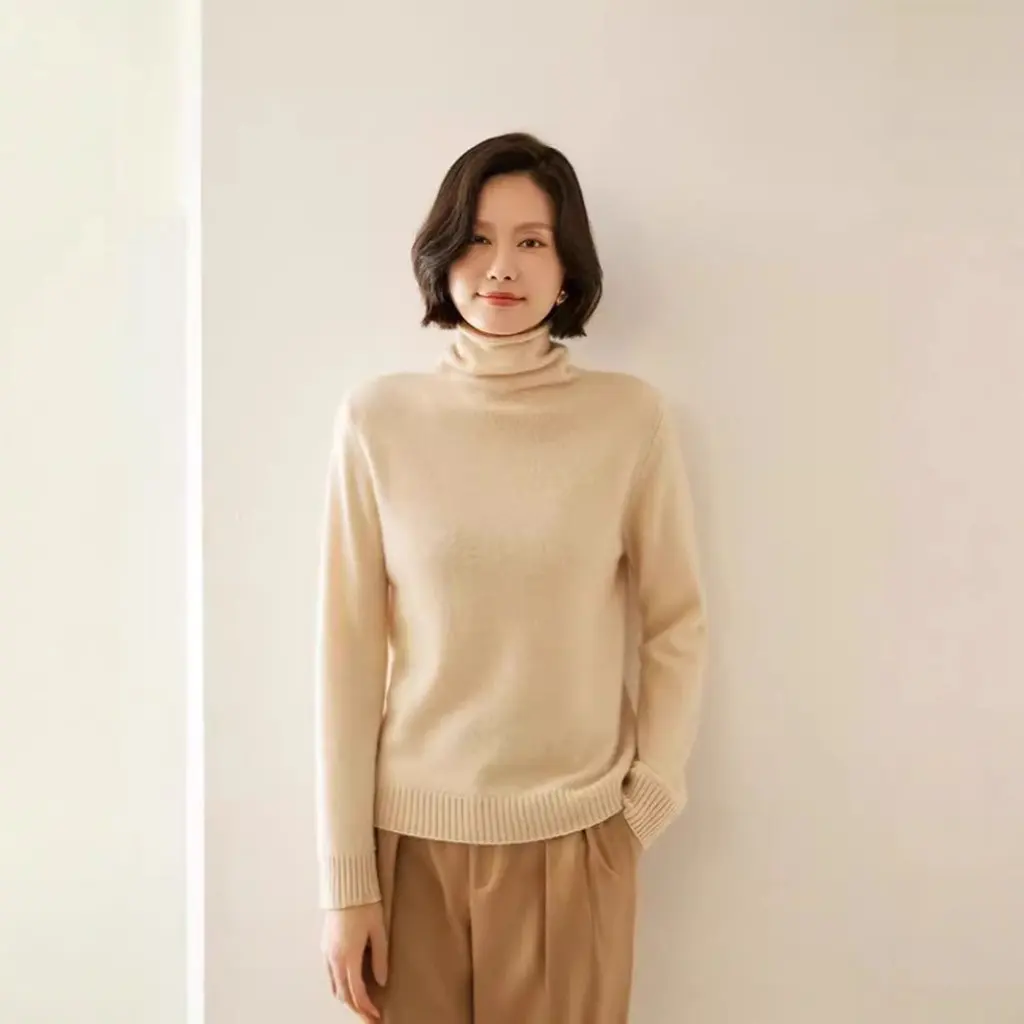 

Women's Thick Cashmere Sweater Autumn Winter Pile Collar Long Sleeve Inner Knit Bottoming Hem Mountain Cashmere Sweater
