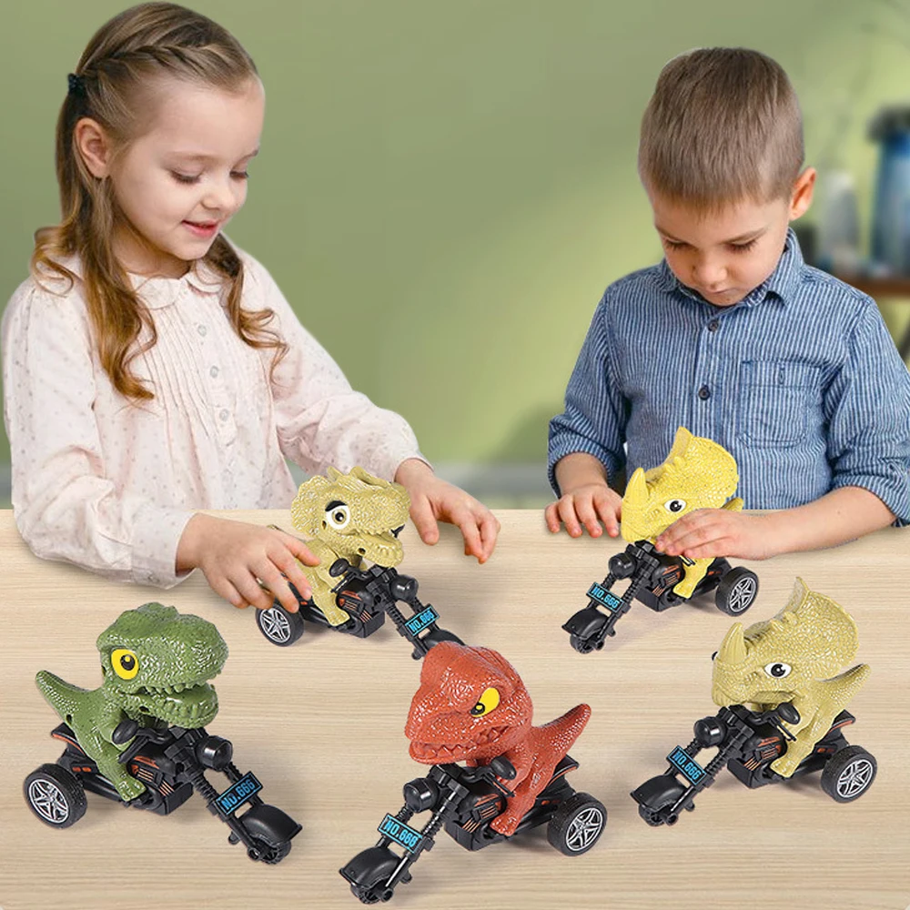 Dinosaur Riding Motorcycle Car Pull Back Toy Children Toy Inertia Animal Model Miniatures  Figurines Dinosaur Toys for Kids Gift