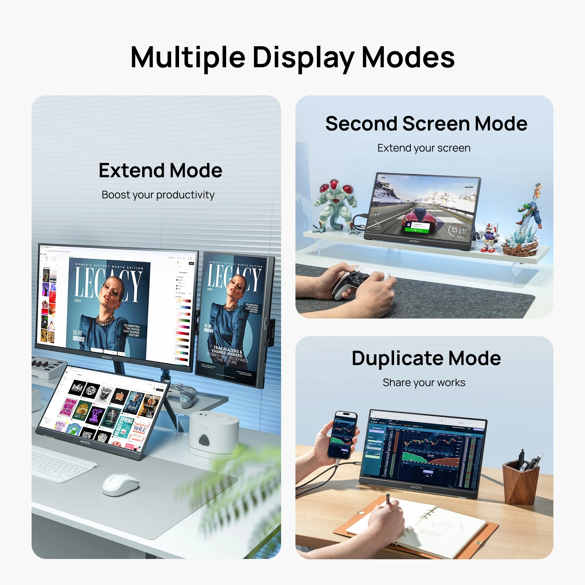 ARZOPA 15,6-calowy przenośny monitor FHD 1080P IPS USB-C Mini-HDMI zewnętrzny drugi ekran do PC/MAC/telefonu/Xbox/PS A1 — zdjęcie produktu 6