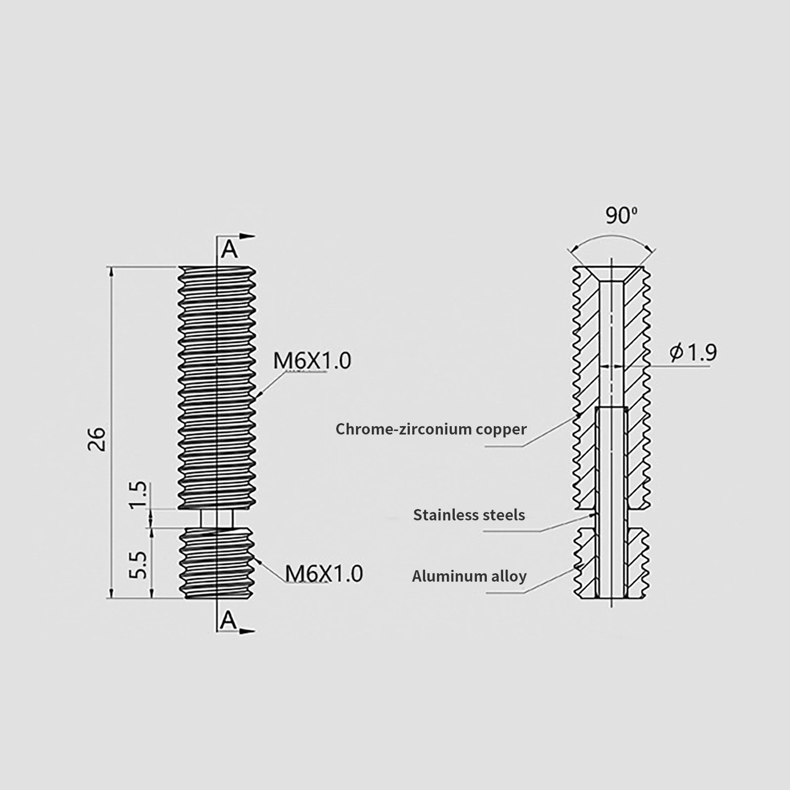 Toaiot MK8 Throat Heat Break Throat Copper Titanium Alloy 1.75mm Filament for MK8 Hotend 3D Printers Accessories view 5