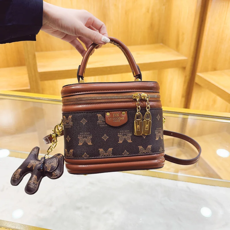 حقيبة دلو مطبوعة عتيقة لعام 2025، محفظة كتف صندوق لوكس للنساء، حقيبة كروس عصرية للهاتف، حقيبة يد مزخرفة بسيطة