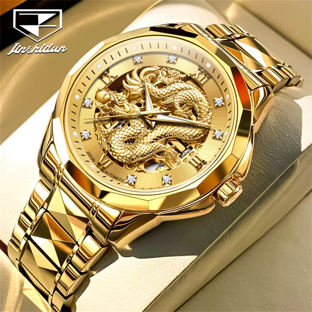 

JSDUN 8840 Hollow Gold 3D Dragon Automatic Watch for Men Luxury Brand Tungsten steel Waterproof Manke Wristwatches Reloj Hombre