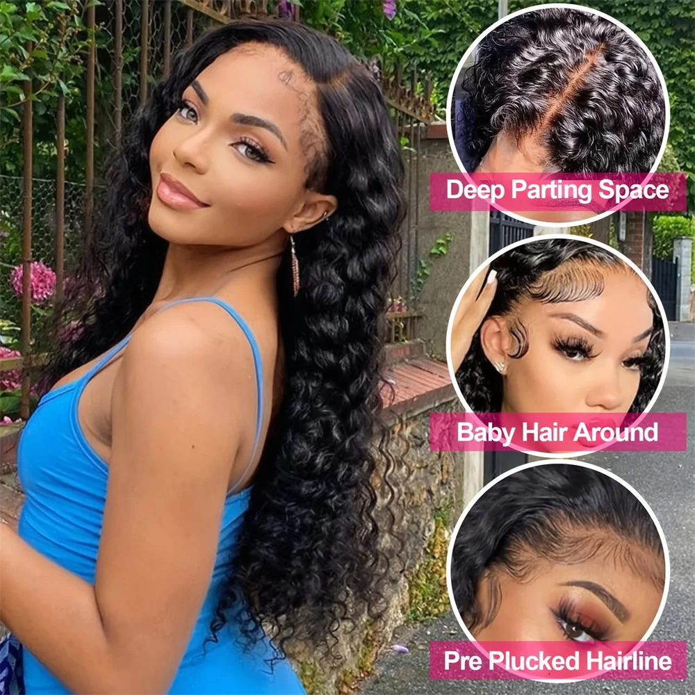 Deep Wave Frontal Wig Transparent 360 13x4 13x6 HD Lace Frontal Human Hair Wig 38 Inch Curly Human Hair Lace Front Wig For Women