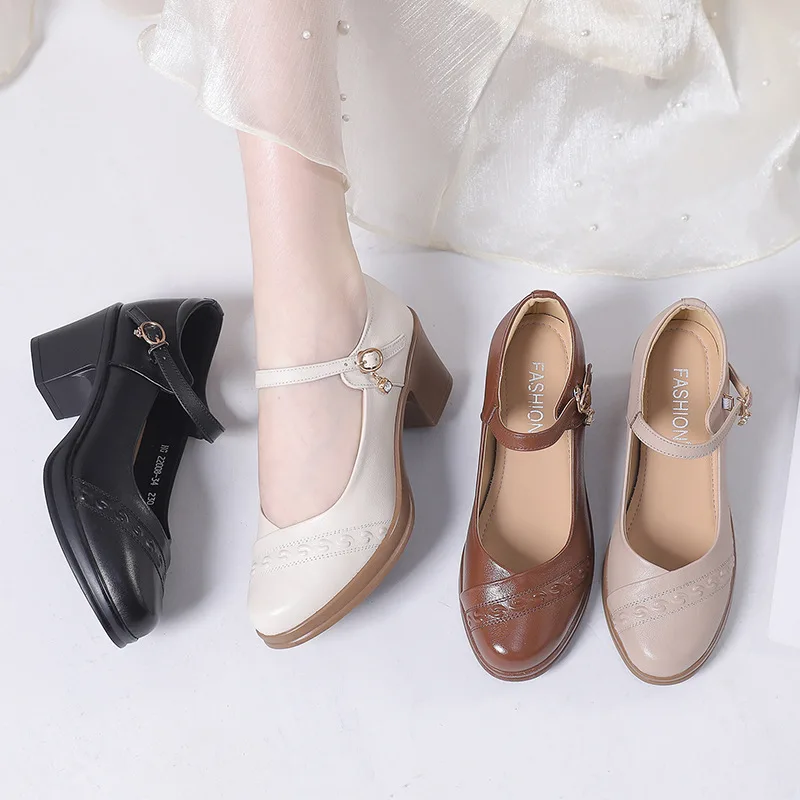 GKTINOO 2024 Fashion Women Pumps Mary Jane Thick Heels Genuine Leather Shoes Woman Spring Autumn Platform Office Ladies Shoes