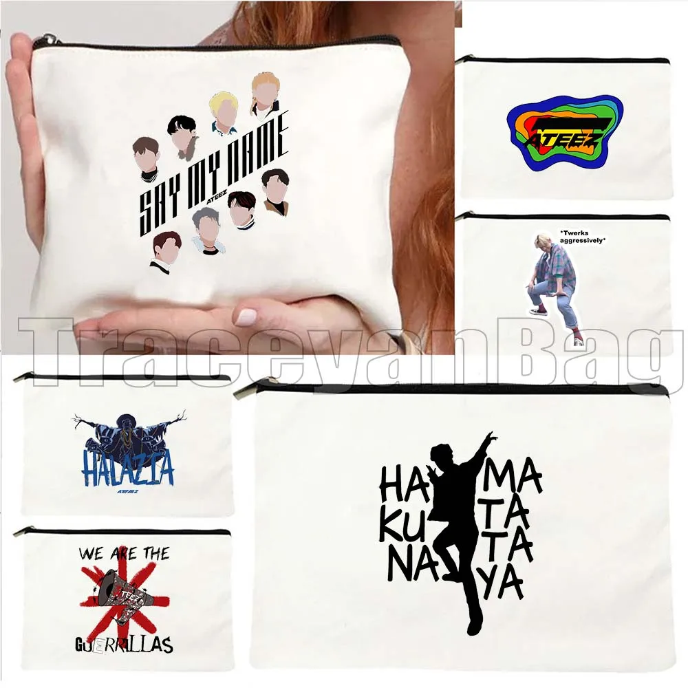 

ATEEZ HALA Letter Print Korean Style Kpop Harajuku Fashion SayMyName Canvas Cosmetic Makeup Toilet Bag Pencil Case Zipper Pouch