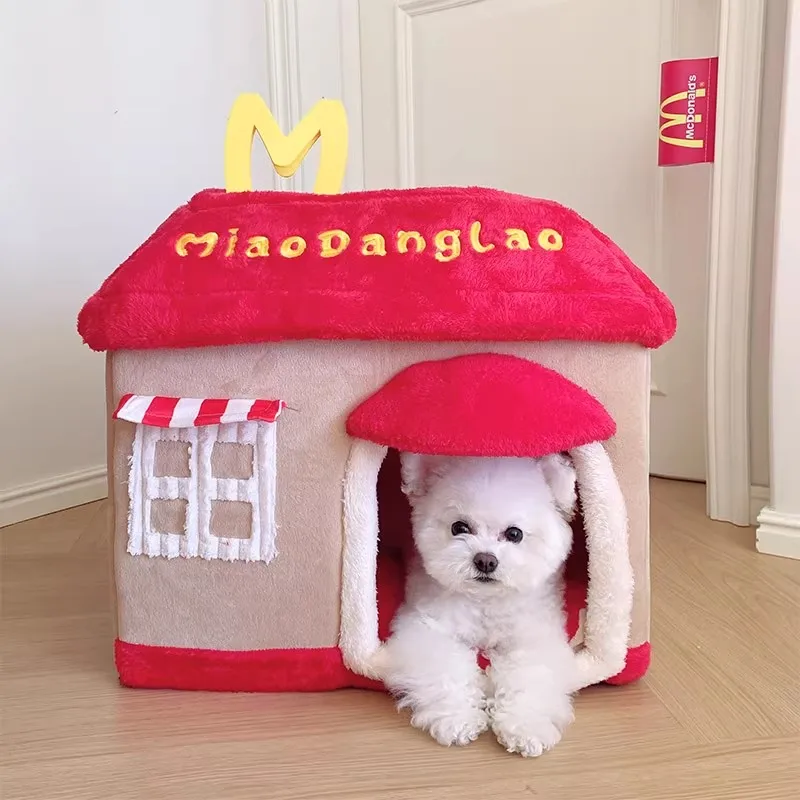 Lovely Fur Pet House For Small Dogs Winter Warm Cat Indoor Home Nest With Cushion Bed Sofa Little Puppy Animal Chihuahua Yorkie