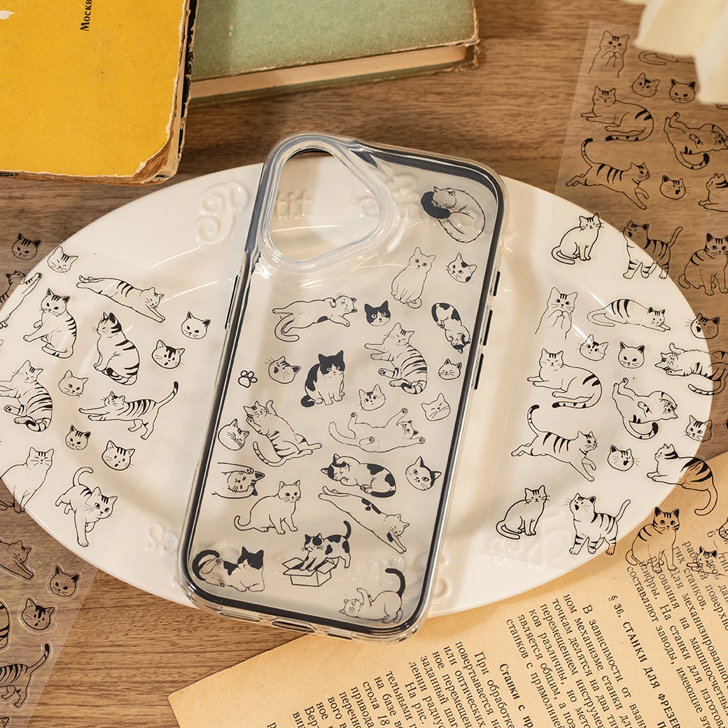 미스터 페이퍼 8피스 와이어 캣 스티커 PET 스티커 저널링 용품 DIY 스크랩북 다이어리 캘린더 사진 액자 앨범 장식