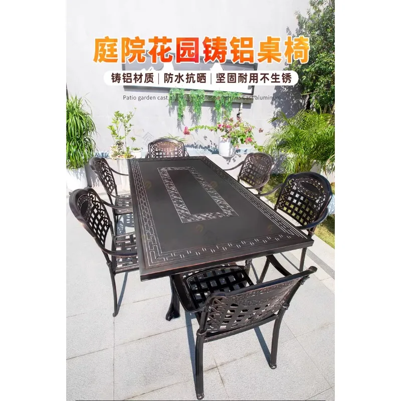 Outdoor cast aluminum tables and chairs villa courtyard garden balcony waterproof and sunscreen leisure tea table outdoor engrav