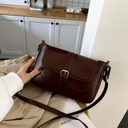 Trendy Saddle Shoulder Bag Women Pu Leather Crossbody Bags Simple Solid Color Flap Messenger Designer Handbag Pouch Wholesale