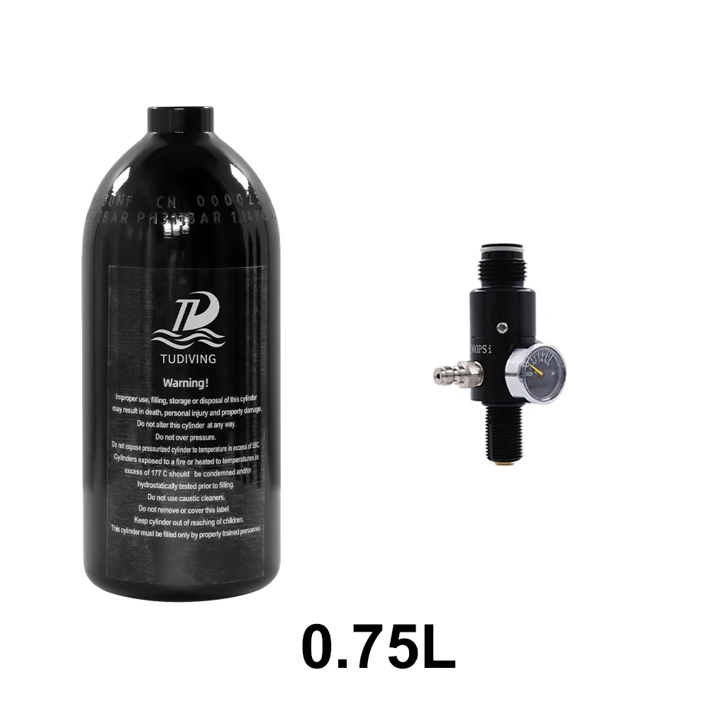 

TUDIVING-0.75L 4500Psi 300Bar 48ci High Pressure Air Tank 5/8-18UNF Thread Diving Aluminum Cylinder with Regulator Valve G5/8