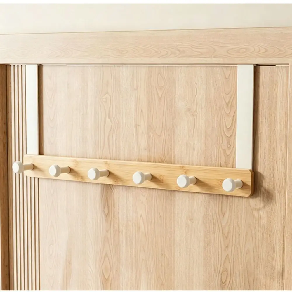 6 Hooks Over The Door Hooks Natural Bamboo Matte Metal Brackets Clothes Rack Stable Structure Smooth Surface Towel Hanger