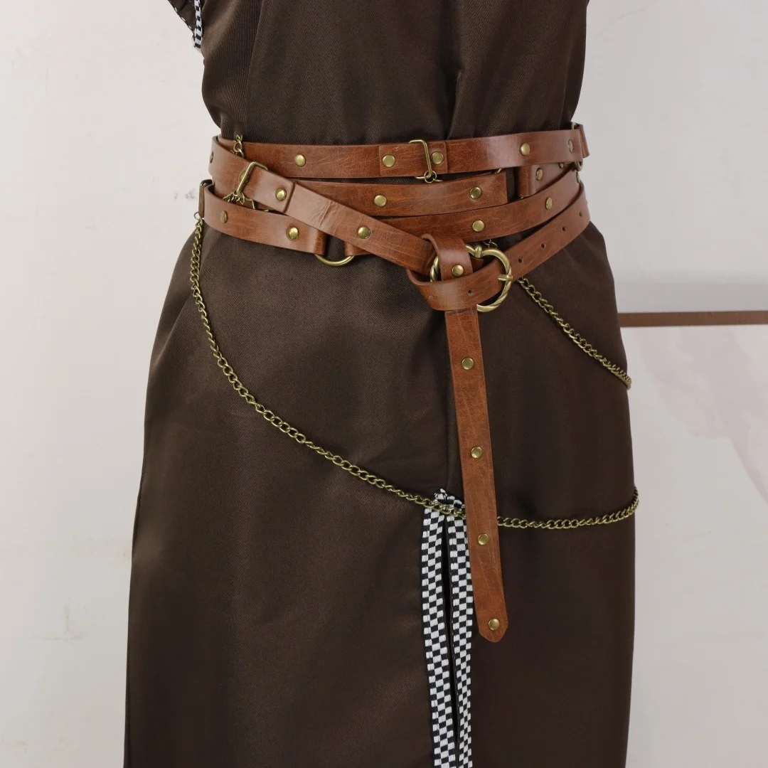 UYEE Retro-Gürtel im Wikinger-Stil, verstellbarer mittelalterlicher PU-Ledergürtel mit Metallkette, Punk-Steampunk-Cosplay-Zubehör – Detail 6