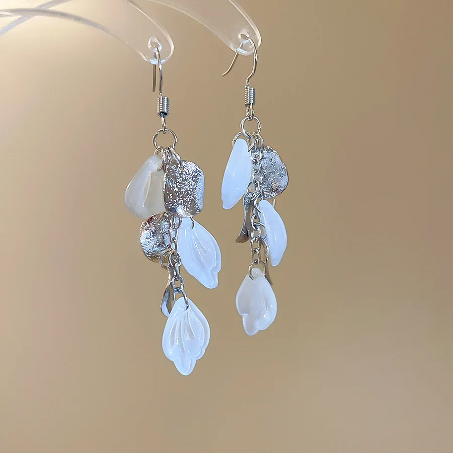 Farbverlauf Silber Farbe Shell Tropfen Ohrringe für Frauen Exquisite Glas Kristall Lange Ohrringe Baumeln Party Hochzeit Ohr Schmuck K1