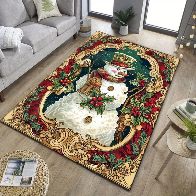 

Festive Vintage Christmas Snowman Area Rug - Suitable for Living Room, Entryway, or Seasonal Decor, Outdoor Christmas Decoration
