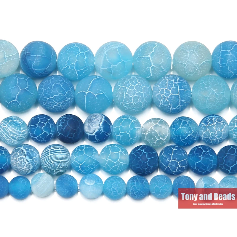 Natural Stone Frost Crab Blue Agate Round Loose Beads  6 8 10 12MM Pick Size For Jewelry Making