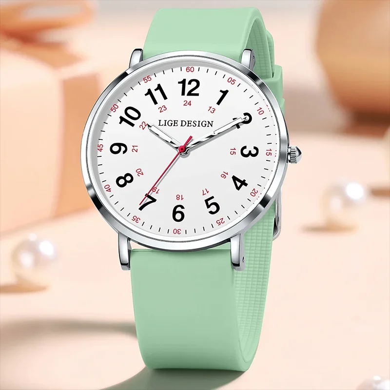 LIGE Luxury Women's Wristwatch Digital Elegant Ladies Watches Fashion Simple Waterproof Silicone Strap Quartz Watches for Woman
