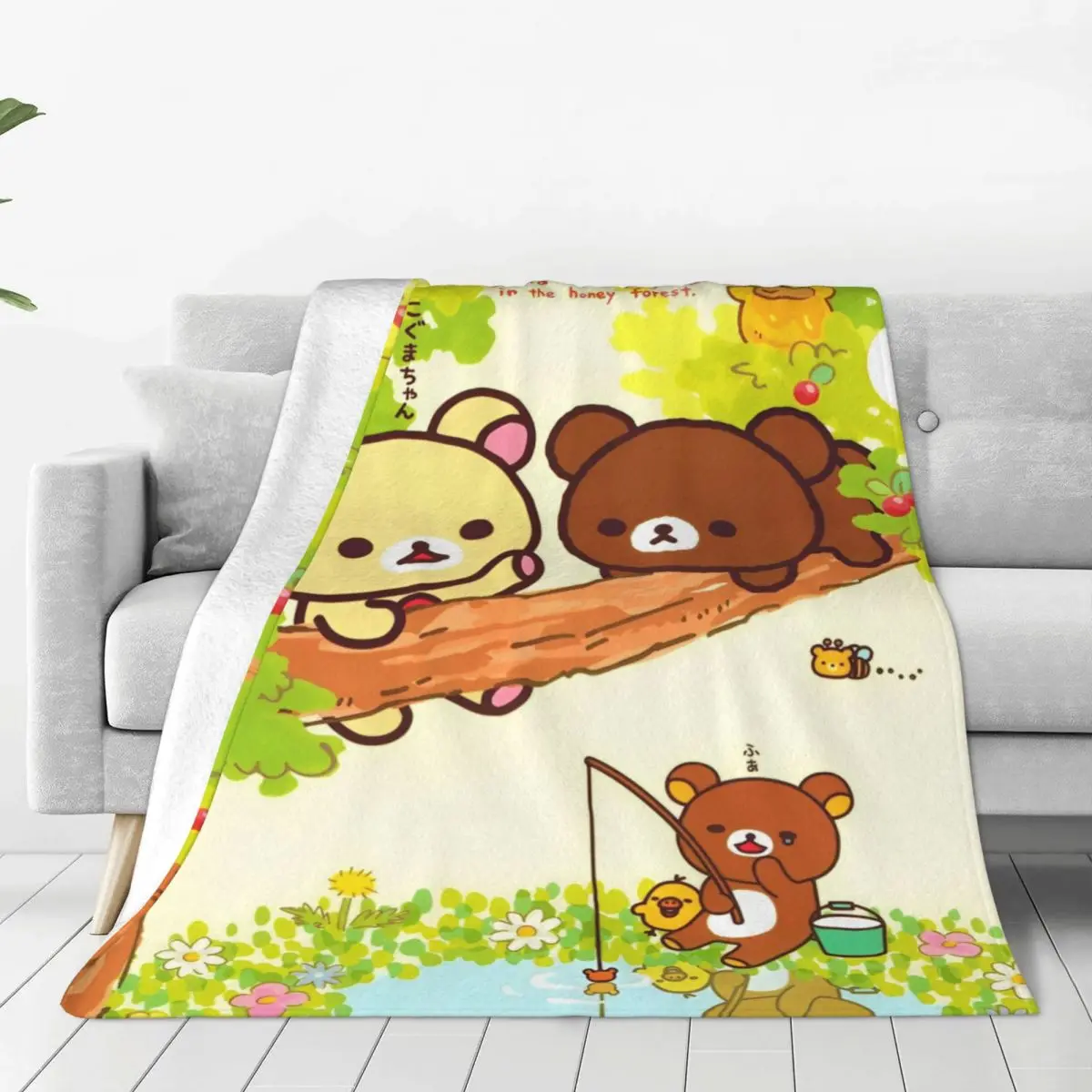 Warm Blankets Travel Rilakkuma Cartoon Bedding Throws Flannel Bedspread For Couch Bed Graphic Sofa Bed Cover