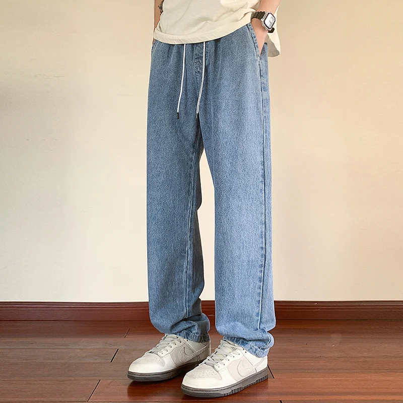 Jeans Loose Straight Leg 2026 Spring/summer Simple Casual Elastic Waist Pants Trendy Brand Trousers