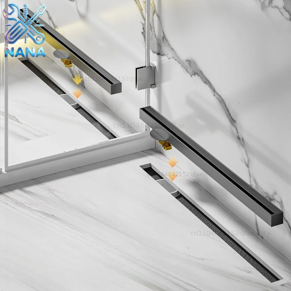 304 stainless steel floor drain 3.2CM line rectangular floor drain deodorant wide stainless steel gray shower long drain20~70CM