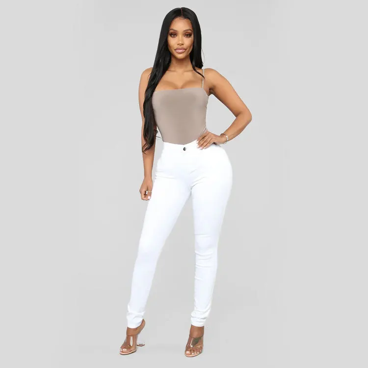 

High Waist Elastic Denim Skinnies Women's Premium Jeans High Elasticity Cotton PU Material Mid-aged plus Size Winter Collection