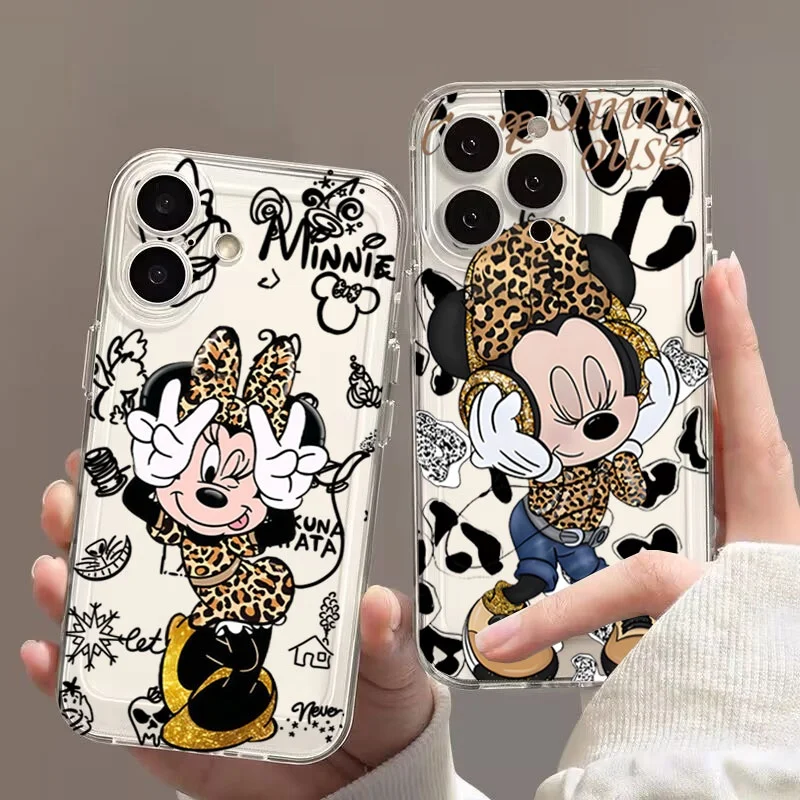 Casing Ponsel Motif Leopard Minnie Mouse untuk iPhone 16e 16 15 14 13 12 11 17 Pro Max XR XS Max 14 15 16 Plus Mini
