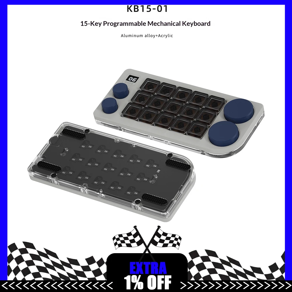 

DOIO KB15-01 Mechanical Keyboard Aluminum Alloy 4-knob PS/PR Customized Programmable Mini Keyboard Keypad Workbench Gifts