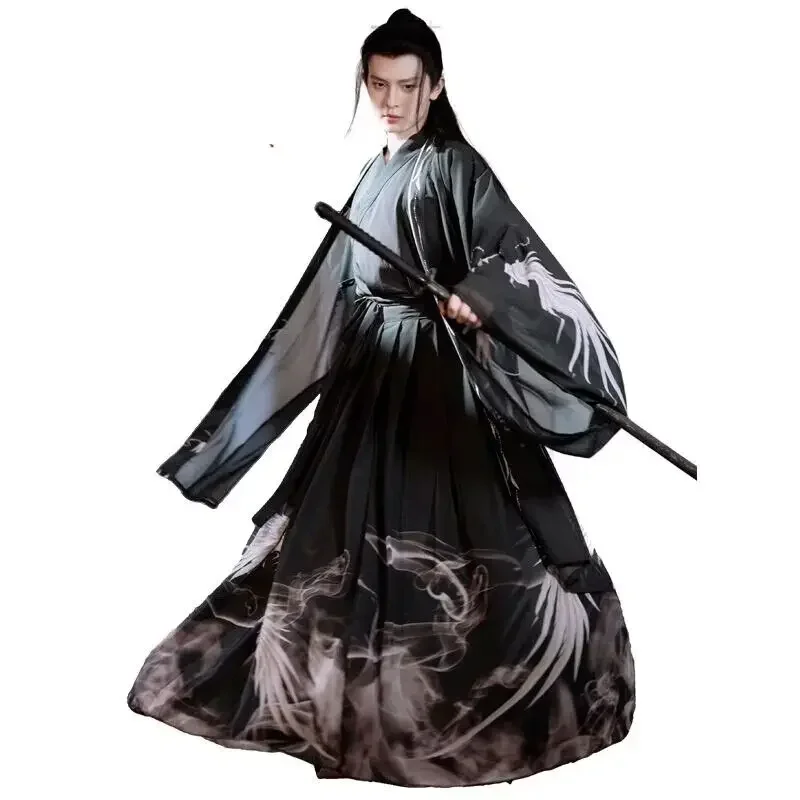 Conjunto de Hanfu tradicional chino para hombre, traje de Cosplay de Halloween, Hanfu negro antiguo, 3 piezas, talla grande 2XL