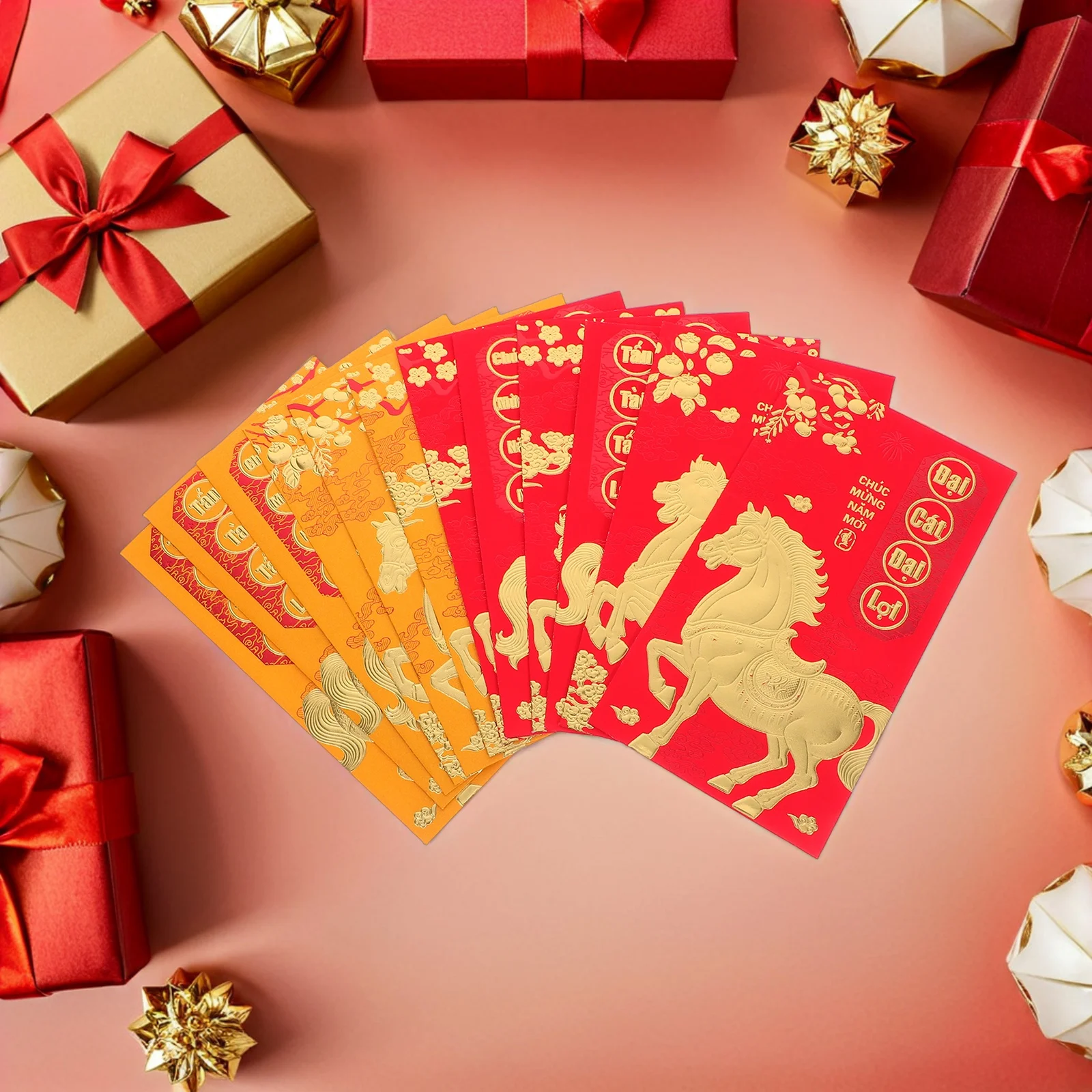 48pcs New Year Li Shi Feng: 2026 Horse Zodiac Red Envelopes Vietnamese Lunar Spring Festival Lucky Money Pockets Chinese Hong