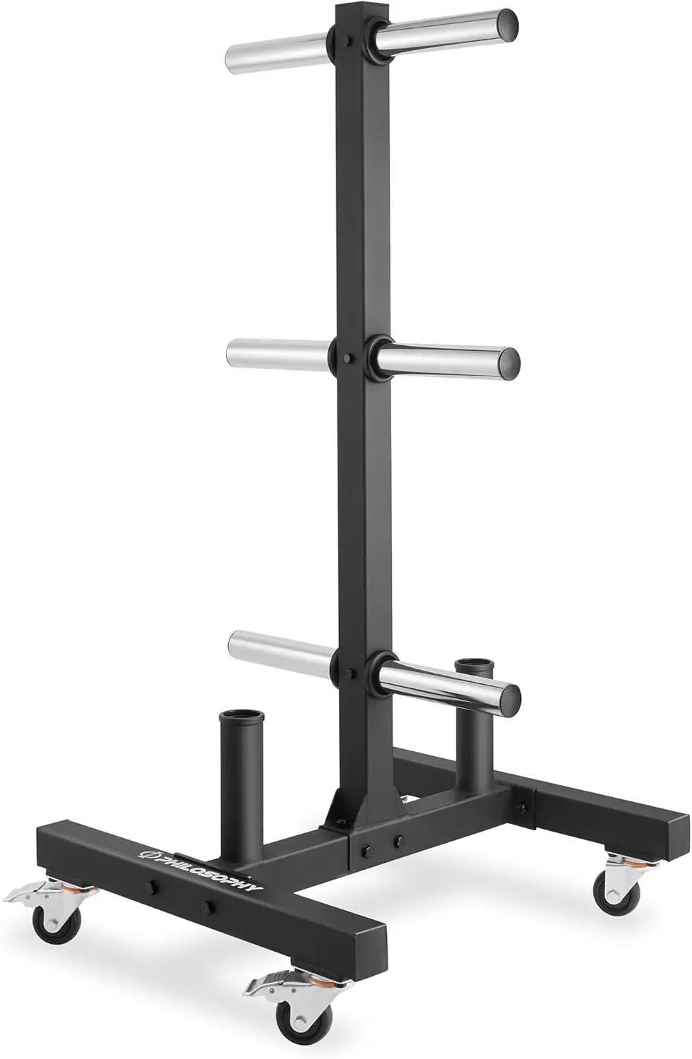 Philosophy Gym Rolling  /Bumper Weight Plate Tree or Bumper Plate Tree, Commercial Vertical Storage Rack with Barbell Hold