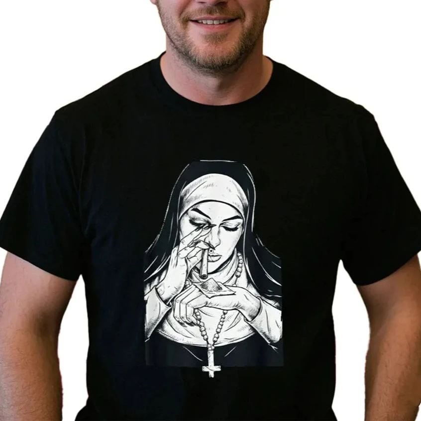 Unholy Nun Occult Gothic Evil Anti-Christ Graphic Tees Funny Vintage Men's T-Shirt and Blouses Ulzzang Cotton Tee Hip-hop Top