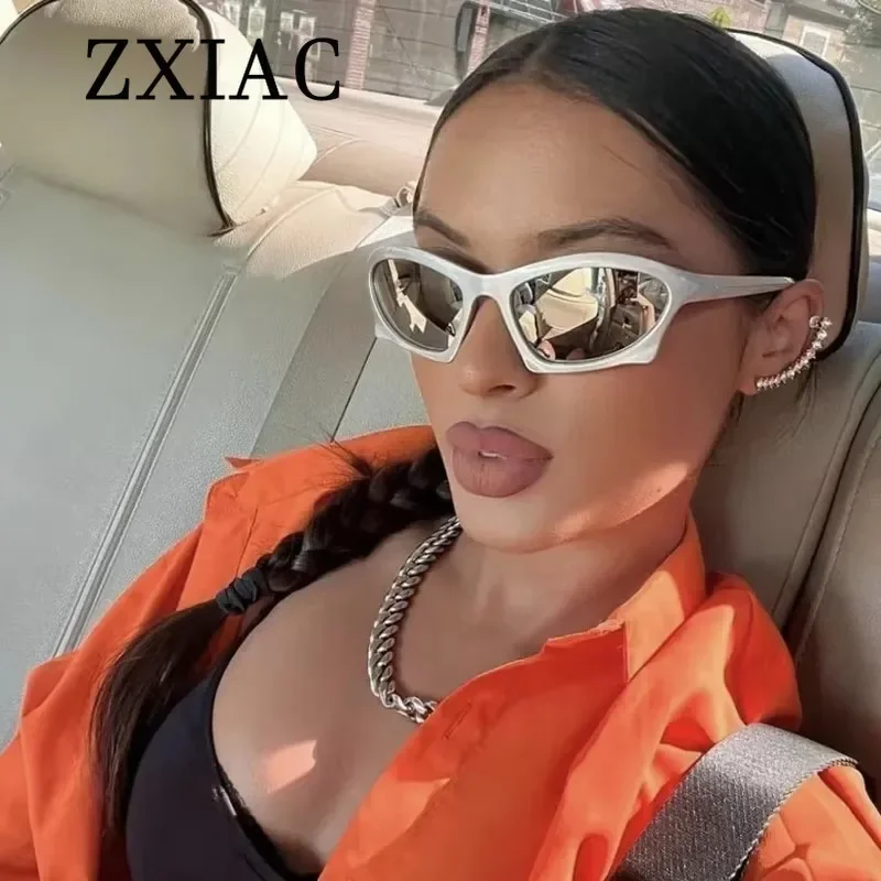 ZXIAC Retro Futuristic Irregular Sunglasses Women Outdoor Sports Cycling Sun Glasses for Men Silver Lens Y2k Eyewear Accessories