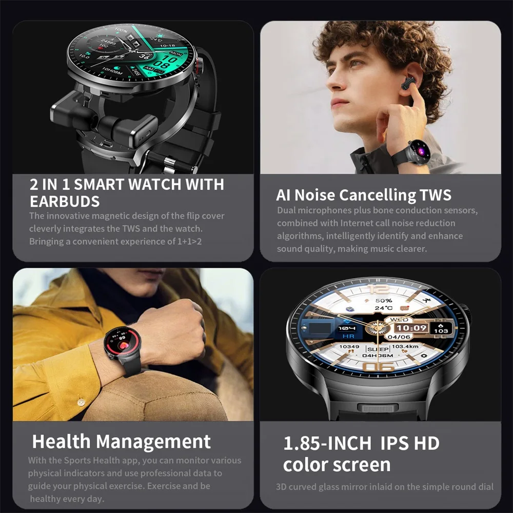 ساعة ذكية TWS 2 في 1 سماعة بلوتوث دعوة سماعات تشغيل الموسيقى Smartwatch الرجال النساء الرياضة معدل ضربات القلب مراقبة الصحة 1.85" #3